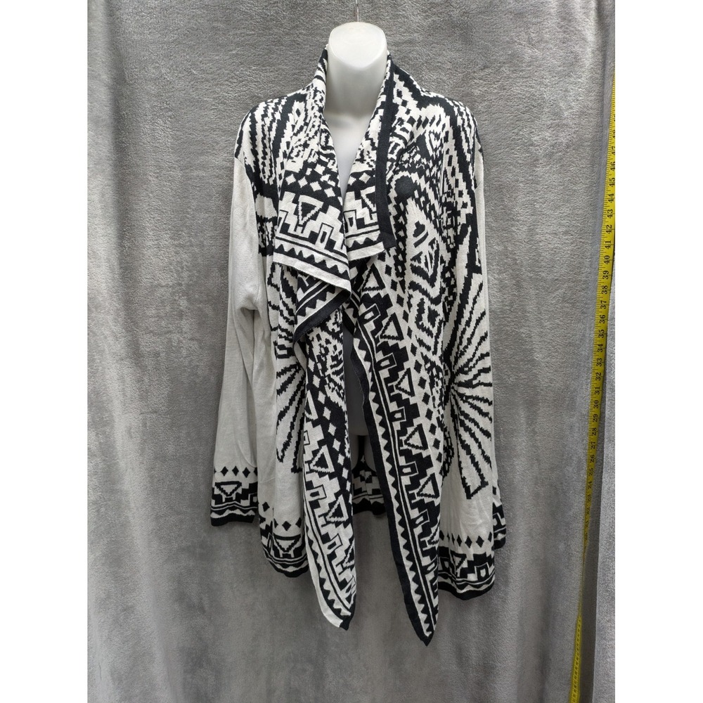 Aztec‎ Waterfall Cardigan Women XL Black White Geometric Tribal Long Sweater